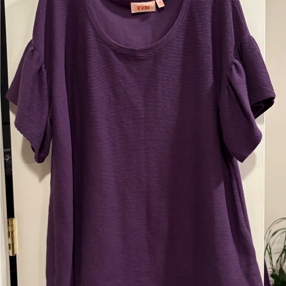 EVRI Womens Top Knit Shirt Plus Size 1X Ruffle Sleeves Ribbed